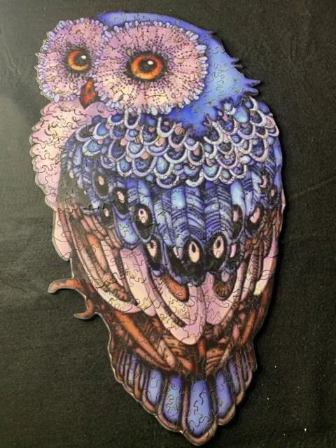 Colorful Owl Wooden Jigsaw Puzzle Aim Puzzle - Fun Shapes - Drawstring Pouch