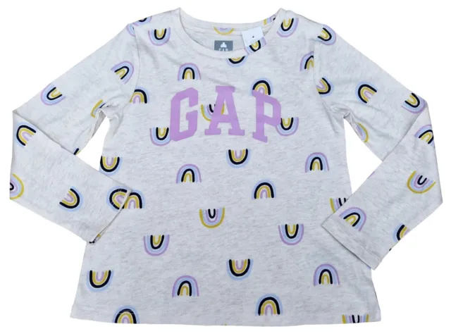 T-shirt a maniche lunghe GAP per bambine design arcobaleno crema cotone MRRP £8,99