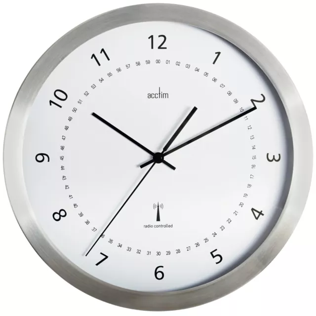 Acctim Kaava Wall Clock Radio Controlled Brushed Aluminium 30cm