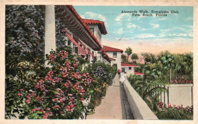 Postcard FL Palm Beach Everglades Club Alamanda Walk 1929 Vintage PC H5250