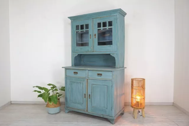 schönes Jugendstil-Buffet-Vintage von 1900, Küchenschrank, Shabby-Chic-Blau