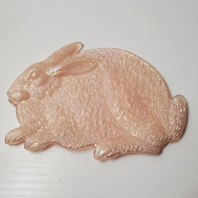 Fenton Pink Opalescent Carnival Glass Rabbit Shaped Pin Ring Trinket Tray