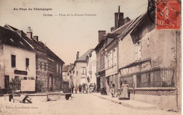 CPA 51 VIRTUS Place de la Grande Fontaine Au Pays du Champagne Colorized Card