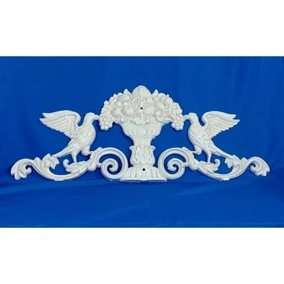 Antique Cast Iron White Eagle Griffin Victorian Topiary Pediment Wall Plaque 29"