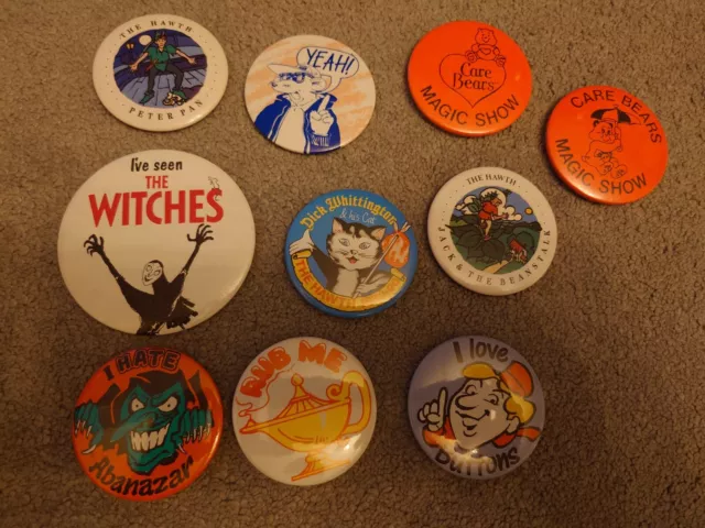 Vintage Pin Badge Collection - Panto, Theatre Shows - Care Bears, The Witches