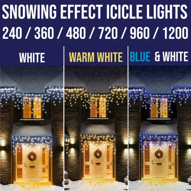 Christmas LED ICICLE SNOWING EFFECT SUPER BRIGHT LIGHTS XMAS WITH TIMER & MEMORY