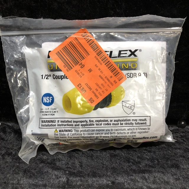 Home-Flex  1/2 inch IPS DR 9.3 Underground Yellow Poly Gas Pipe Coupler