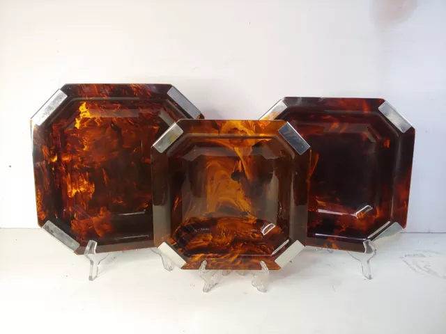 VASSOI SVUOTATASCHE PLEXIGLASS LUCITE TARTARUGA VINTAGE anni '70 TRITTICO