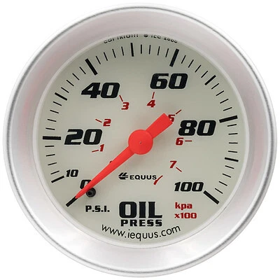 Equus 2.0 Dia Oil Pressure Gauge Silver 0-100psi - E8244