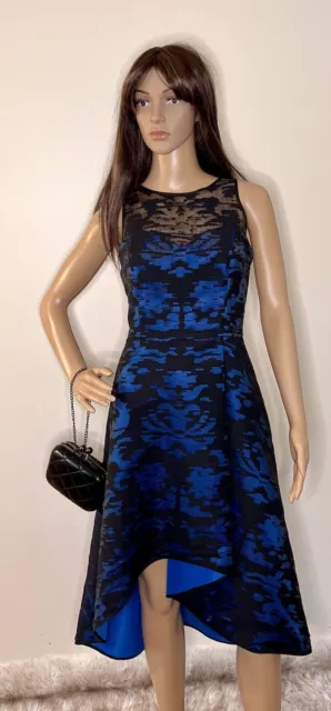 Milly Black/Blue Fil Coupe Sleeveless Midi Cocktail Party Occasion Dress Size:8