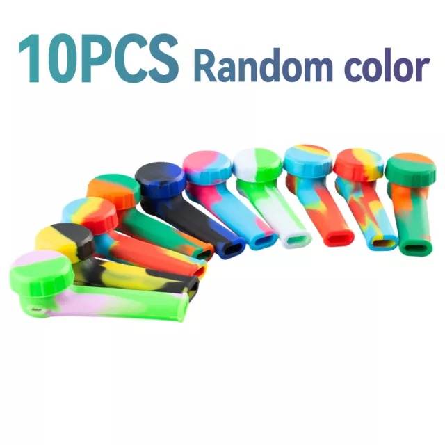 10x 3.4'' Mini Silicone Smoking Hand Pipe with Metal Bowl &Cap Lid Pocket Pipe；