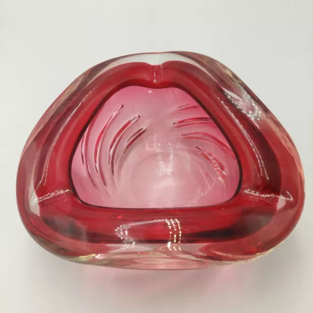 Vintage Crystal Val St Lambert Cranberry Pink Swirl Belgium Bowl Ashtray