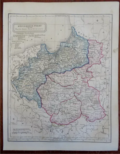 Poland & East Prussia Polen Warsaw 1860's Biller engraved hand colored map