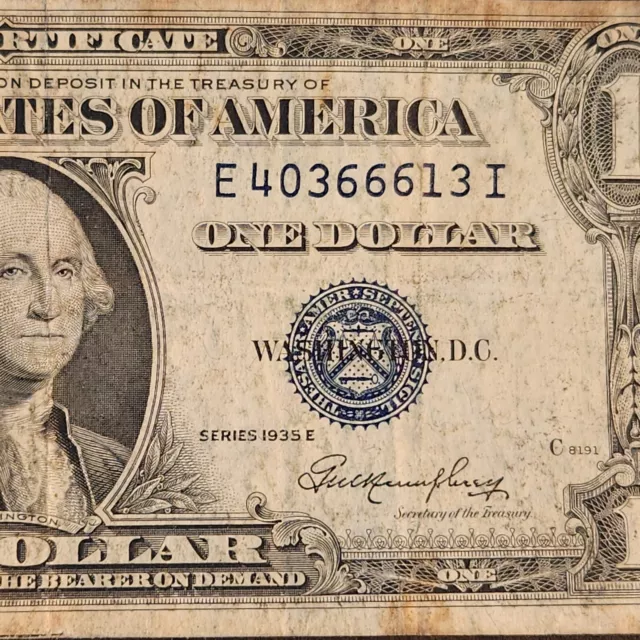 1935E $1 One Dollar Silver Certificate Note Blue Seal E40366613 I, Evil Triple 6
