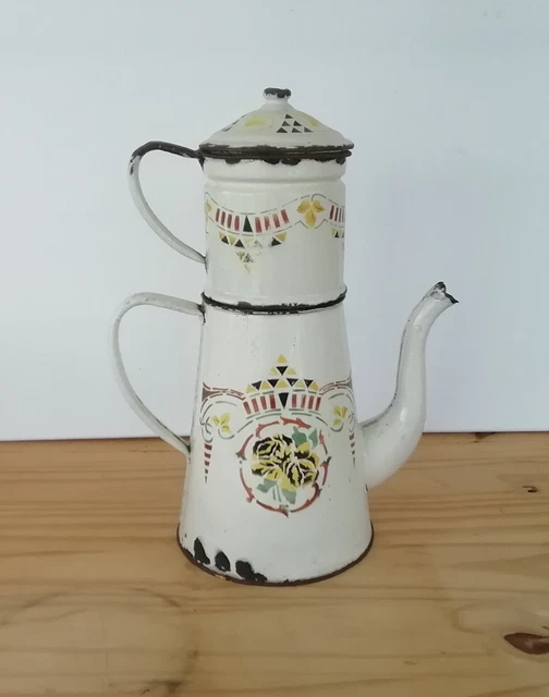 Ancienne boîte à sel murale émaillée bleue et blanche avec - France