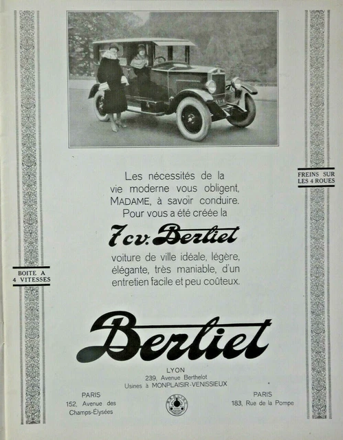 1926 Automotive 7 Hp Berliet Press Advertisement 4 Speed Box