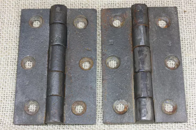 2 Old Door Hinges 3 1/2 X 2 1/4” 1850’s Cast Iron vintage Fixed Pin 5 Knuckle