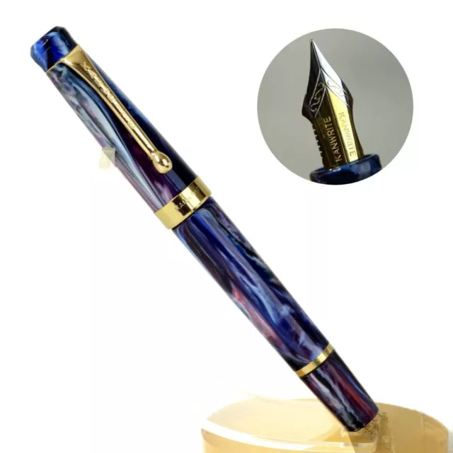 Stylo plume à remplissage à piston et corps marbré bleu - Plume à pointe F