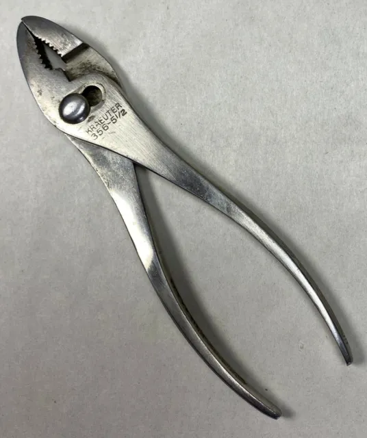 Vintage Kraeuter Tools 356 5-1/2 Slip Joint Pliers with Decorative Grips USA
