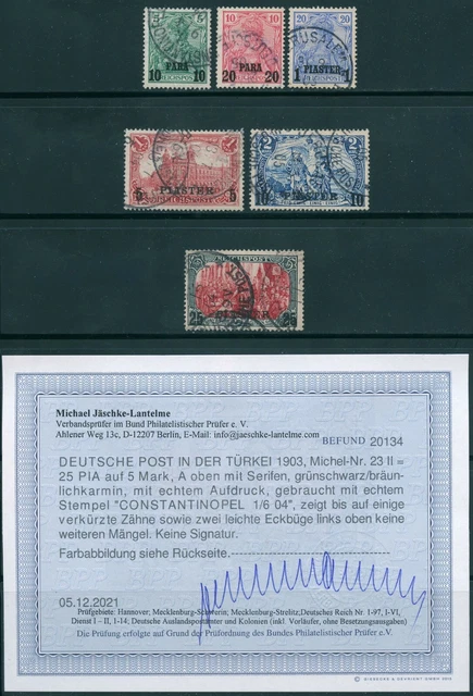 DP Türkei 1902 Michel 12 II - 23 II gestempelt 25 Piaster Befund BPP / 40