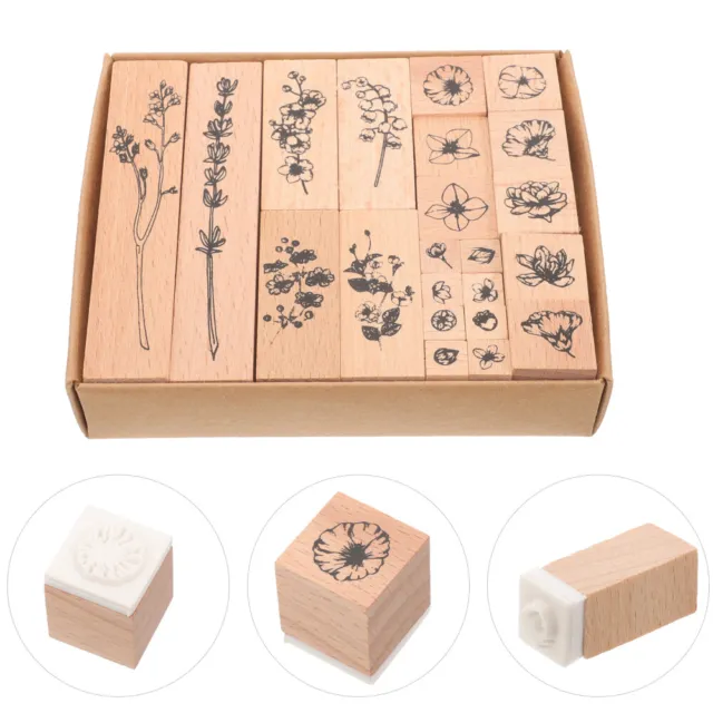 22 Pcs Rubber Stamp Set Wooden Card Making Stamps Round Christmas Scrapbook