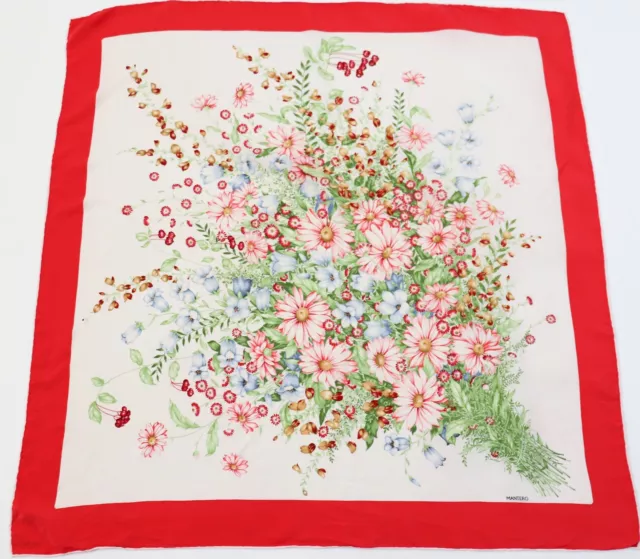 Mantero  Silk Scarf - Vintage - Red Floral Bouquet - LARGE