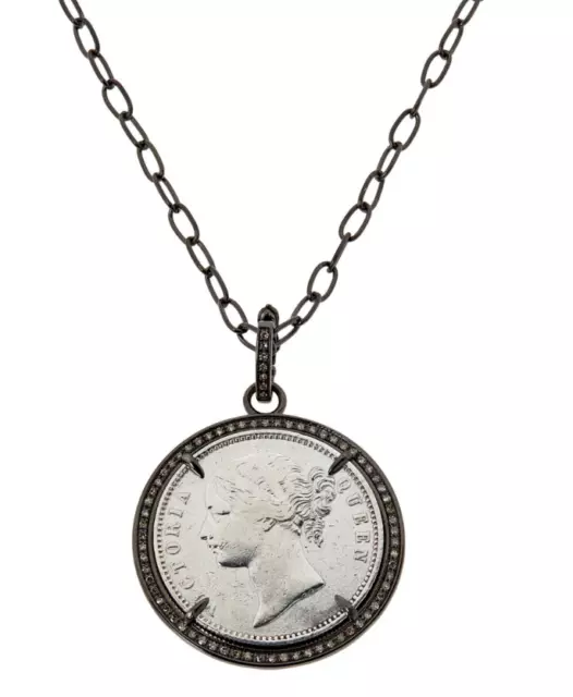 British India Queen Victoria Silver Rupee Coin Sterling Silver Diamond Necklace