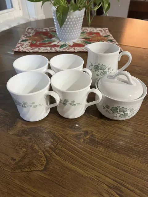 Corelle Lot Coordinates Callaway Creamer Sugar Bowl & 4 Corning Coffee Cups