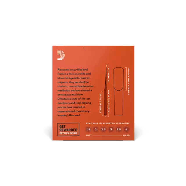 Bb Clarinet Reeds 10 Pack, Rico by D'addario. Strength 1.5. P/No:- RCA1015 2