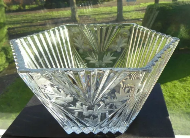 Vintage Art Deco Val Saint Lambert Cut And Etched Crystal Glass Serving Bowl