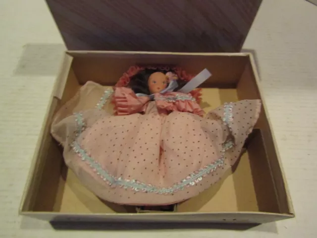 Vintage Doll Porcelain Bisque Stoyrbook Size Painted Face Pink Dress