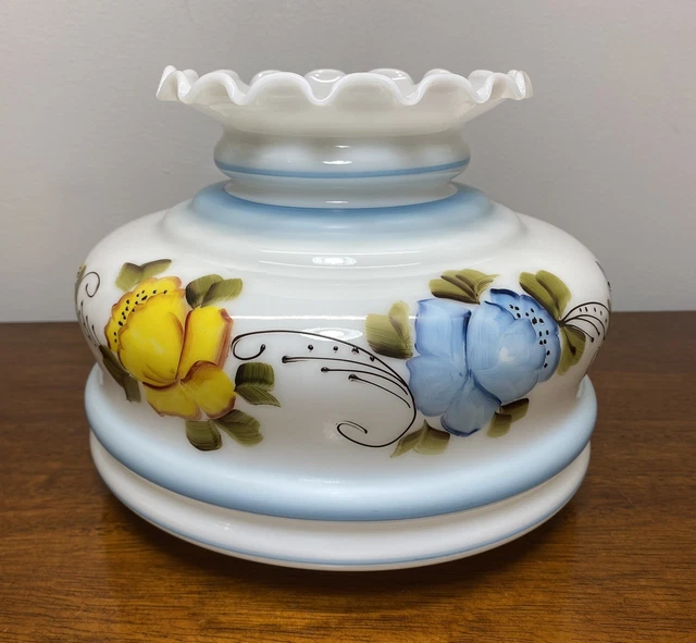Large GWTW Hurricane Lamp Glass Replacement Shade Hand Painted Roses 7.5x10”