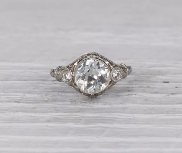 Art Deco Old European Cut Lab-Created Diamond Women's Edwardian 925 Silver Ring