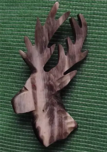 Old Scottish Hand Carved Horn Red Deer Stag Brooch Pin