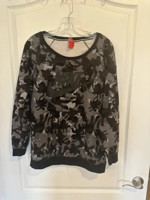 Nike women’s Rally black & gray camouflage pullover sweatshirt. Size small