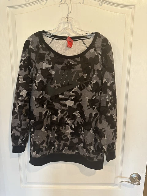 Nike women’s Rally black & gray camouflage pullover sweatshirt. Size small