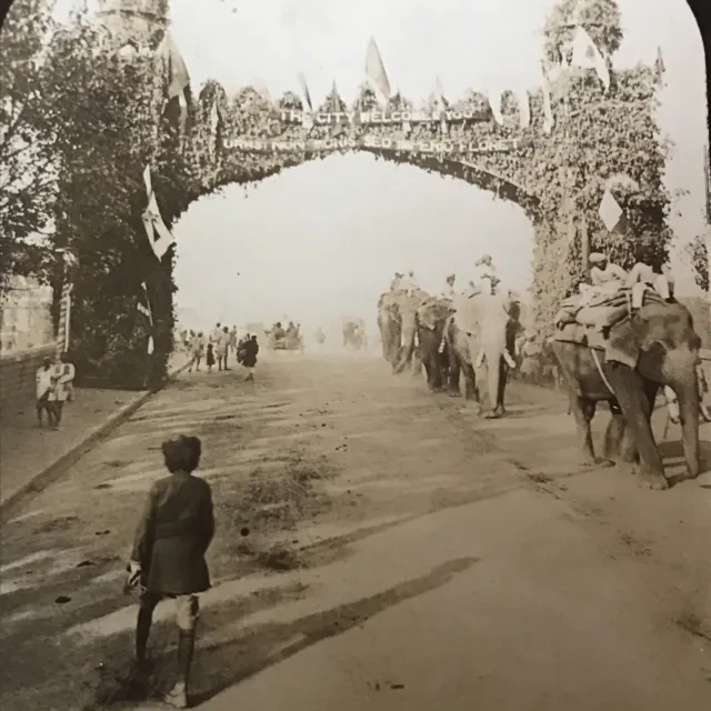 GEORGE ROSE Stereoview Antique Photo INDIA Delhi Durban Railway Bridge Elephant