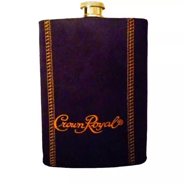 Crown Royal 8oz Stainless Steel Flask With Removable Purple Suede / Felt Cover