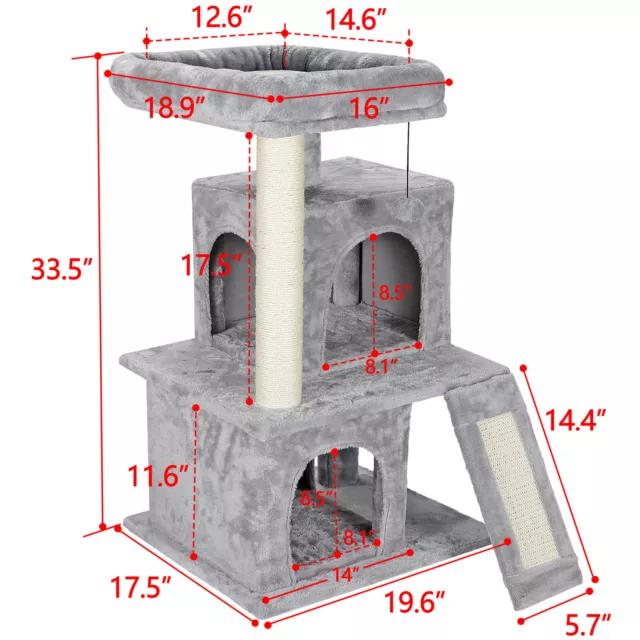 Cat Tree Tower 34" STURDY Activity Center Large Playing House Condo For Rest & S 2