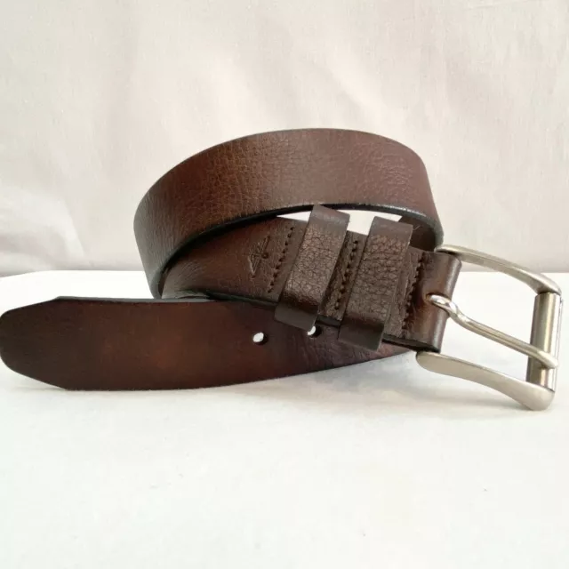 Dockers Belt Mens 32 Waist Cocoa Brown Pebbled Full Grain Leather Double Loops