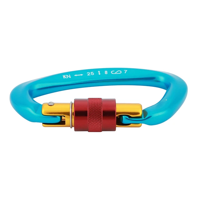 (Blue) Locking Carabiner Aluminum Ring Clip -Shape Safety Lock