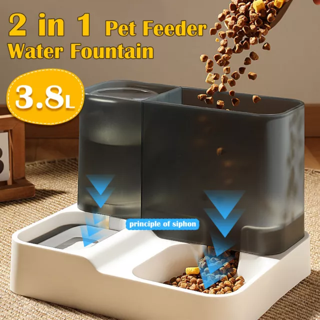 2 in 1 Pet Automatic Food and Water Dispenser Cat Dog Feeder Water Fountain Bowl