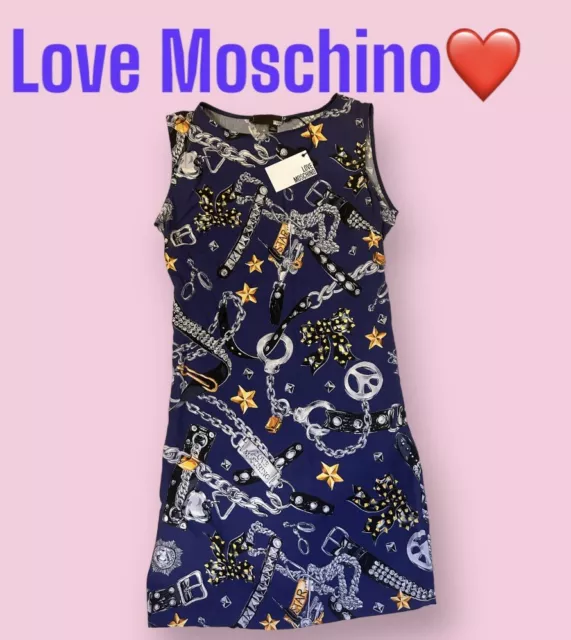 Love Moschino women's dress Vintage . Color Navy Size 42 Chain/Star print. NWT. 2