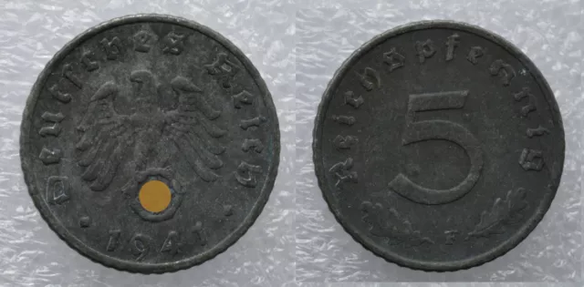 Deutsches Reich, Drittes Reich, 5 Reichspfennig 1941 F ss+, Zink