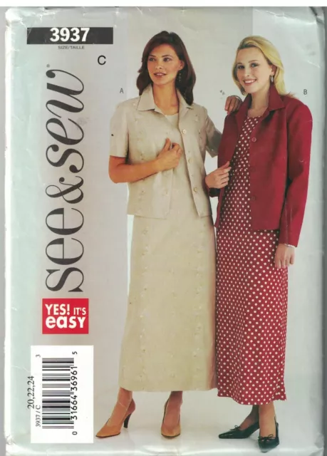 3937 Vintage Butterick Sewing Pattern Misses Loose Fitting Jacket Dress Easy OOP