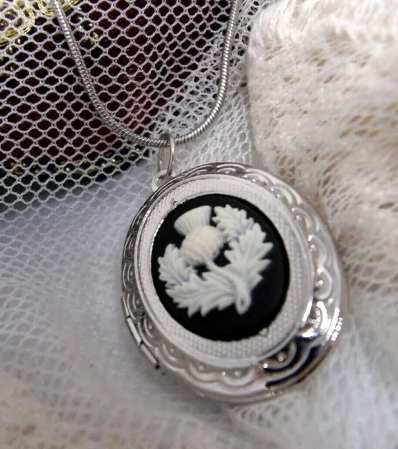 Scottish Thistle  Necklace Locket Silver flower pendant summer memorial photo