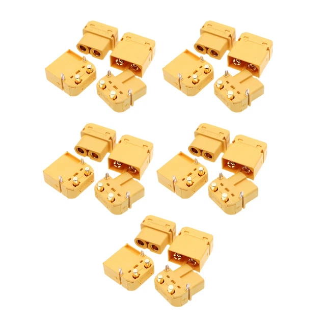 Connecteurs MT60 Haute Courant - Lot De 5 Paires Mâle/femelle - Pour Batteries LiPo RC, Modélisme, Drones - Jaune, Nylon Résistant