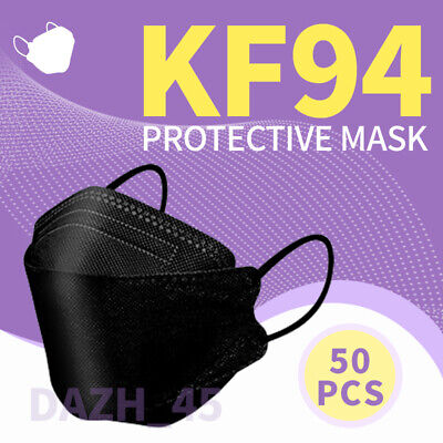 50 Pcs Black KF94 Protective 4 Layer Face Mask BFE 95% Disposable Face Cover