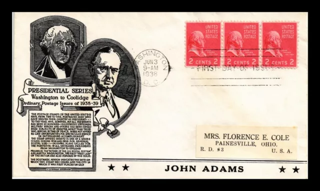 Dr Jim Stamps Us Cover John Adams Presidential Series Fdc Anderson Cachet