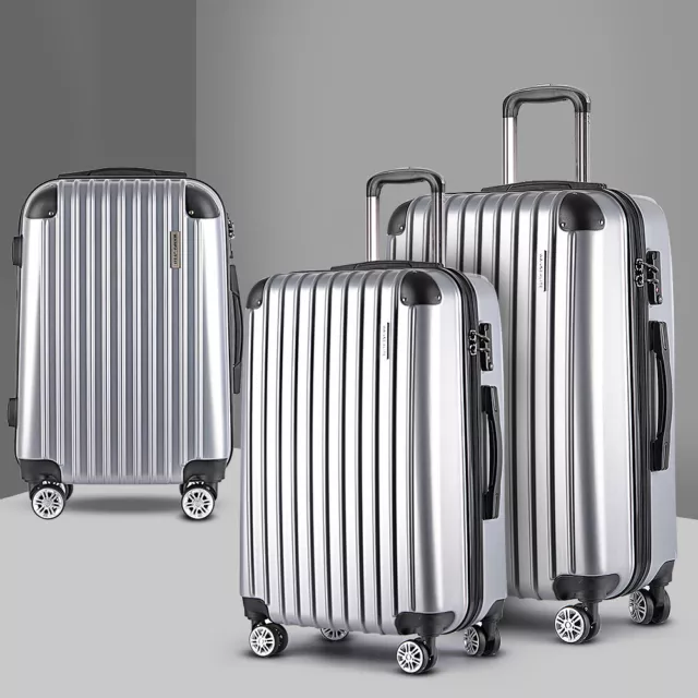 3X Lightweight Luggage Trolley Set Hard Shell Travel Suitcase Aluminium Handle